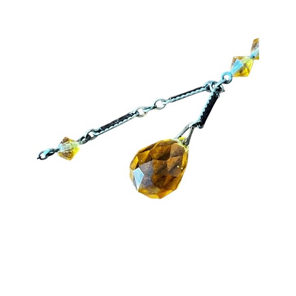 Amber Crystal Bolo Style Drop Necklace With Blackened Chain & Faceted Beads - Picture 6 of 8